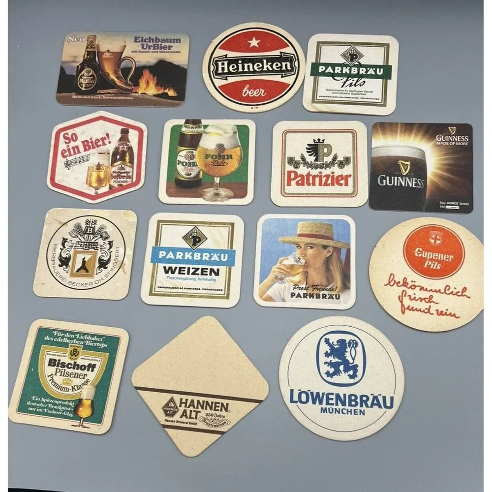 German Beer Mats Bier Lot of 14 European Coasters Pub Man Cave Job Lot Used